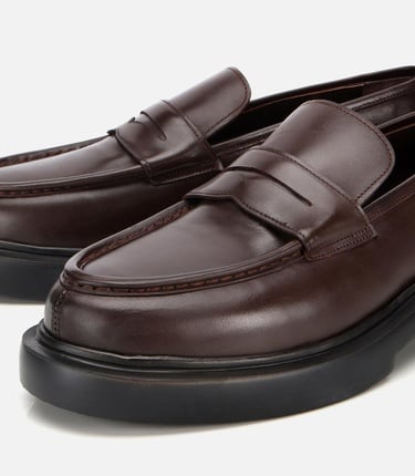  Erkek Deri Kahverengi Yüksek Tabanlı Klasik Loafer