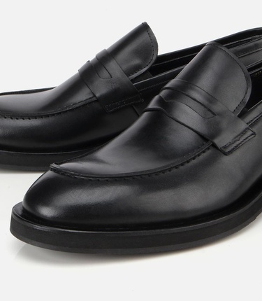  Erkek Deri Siyah Klasik Loafer Ayakkabı