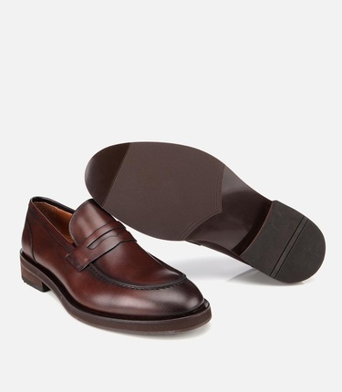  Erkek Deri Kahverengi Klasik Loafer Ayakkabı