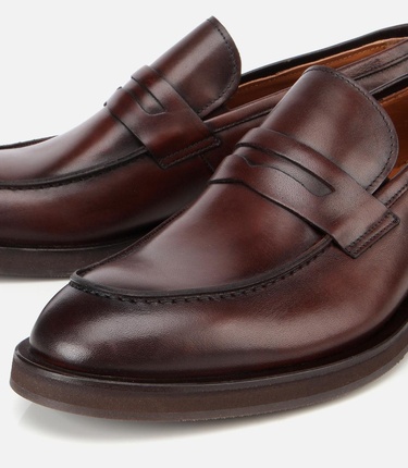  Erkek Deri Kahverengi Klasik Loafer Ayakkabı