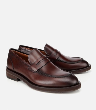  Erkek Deri Kahverengi Klasik Loafer Ayakkabı