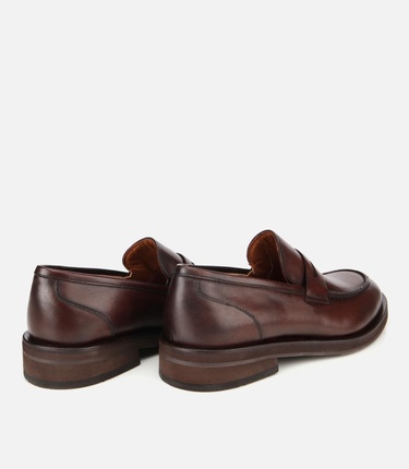  Erkek Deri Kahverengi Klasik Loafer Ayakkabı