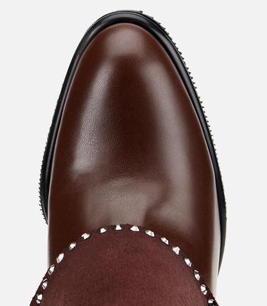  Kadın Kahverengi Pantolon Görünümlü Zımbalı Kalın Topuklu Bot