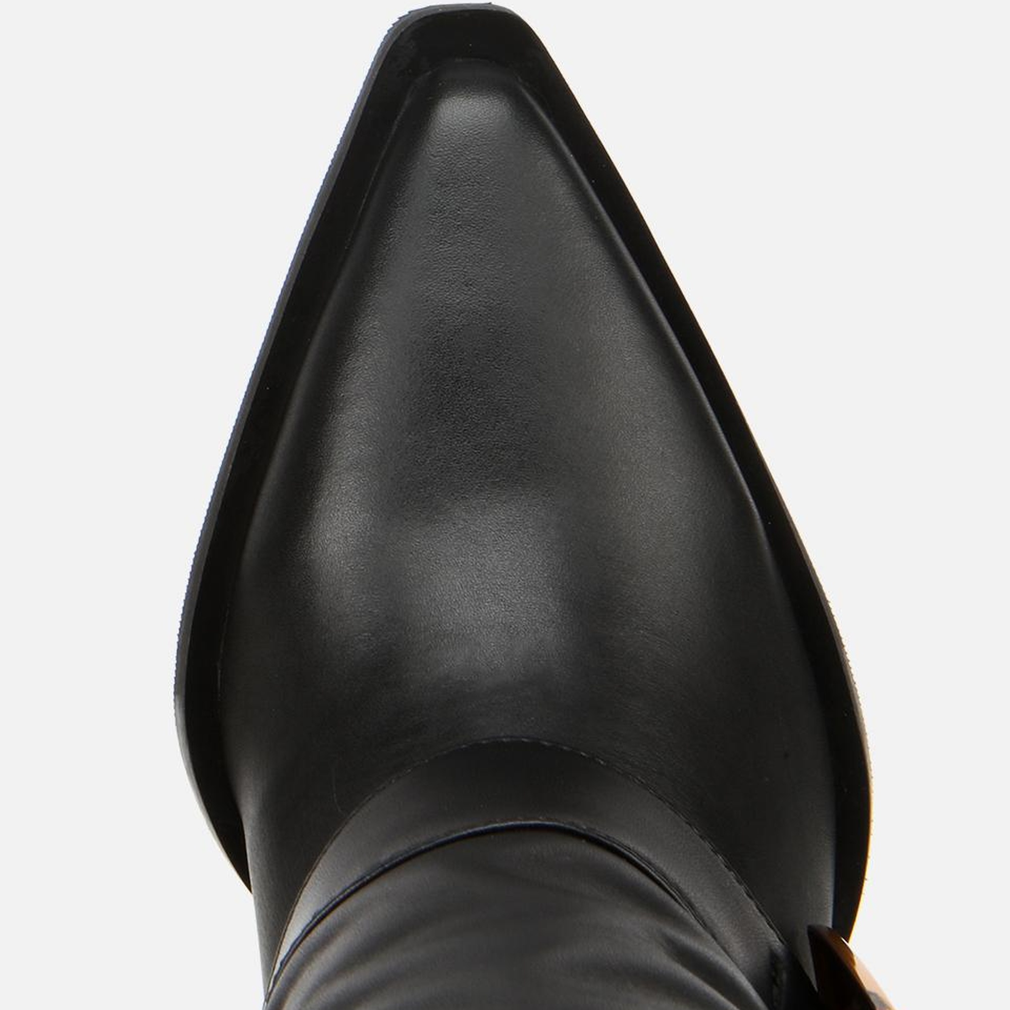 Kadın Deri Siyah Pantolon Görünümlü Gold Tokalı Kalın Topuklu Bot