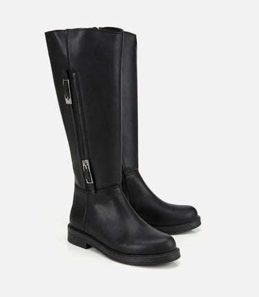  Kadın Siyah Tokalı Düz Çizme