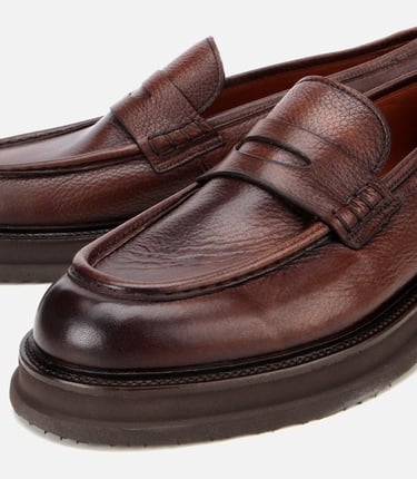  Erkek Deri Kahverengi Yumuşak Dokulu Kalın Tabanlı Klasik Loafer