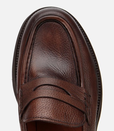  Erkek Deri Kahverengi Yumuşak Dokulu Kalın Tabanlı Klasik Loafer