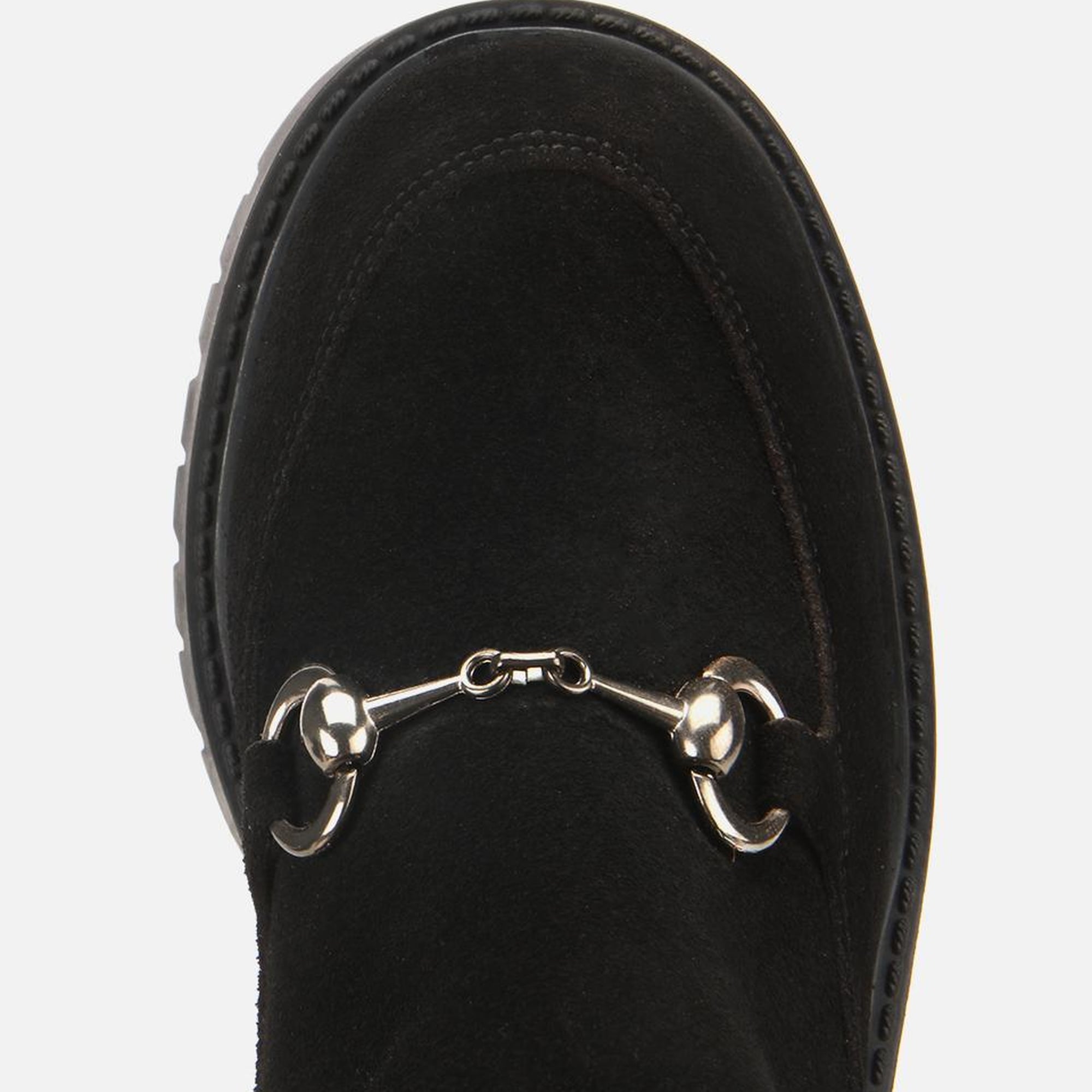 Kadın Süet Deri Siyah Tokalı Lastik Detaylı  Kalın Tabanlı Topuklu Bot