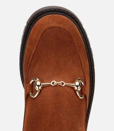  Kadın Süet Deri Taba Tokalı Lastik Detaylı  Kalın Tabanlı Topuklu Bot