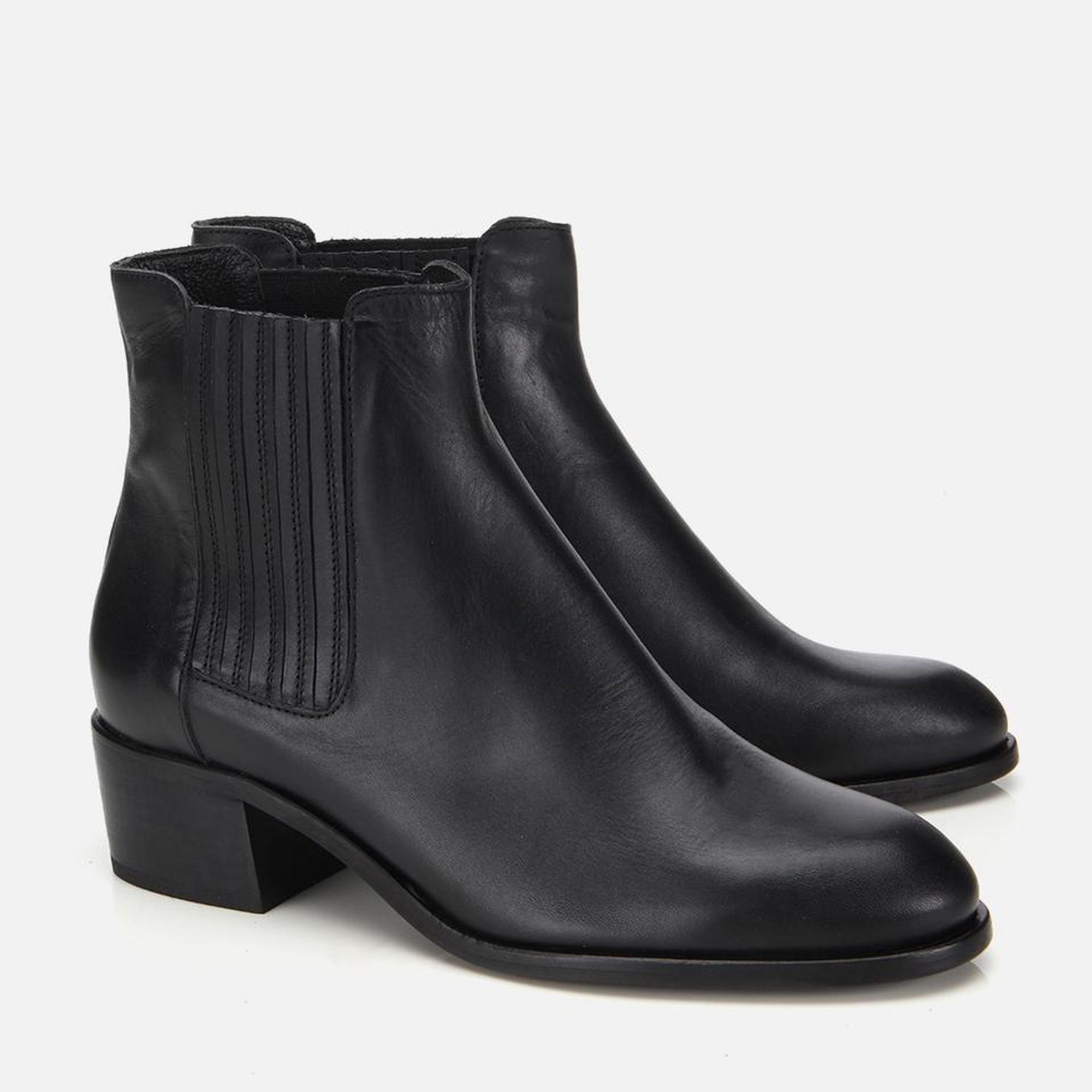 Kadın Deri Siiyah Lastik Detaylı Bilekte Düz Bot