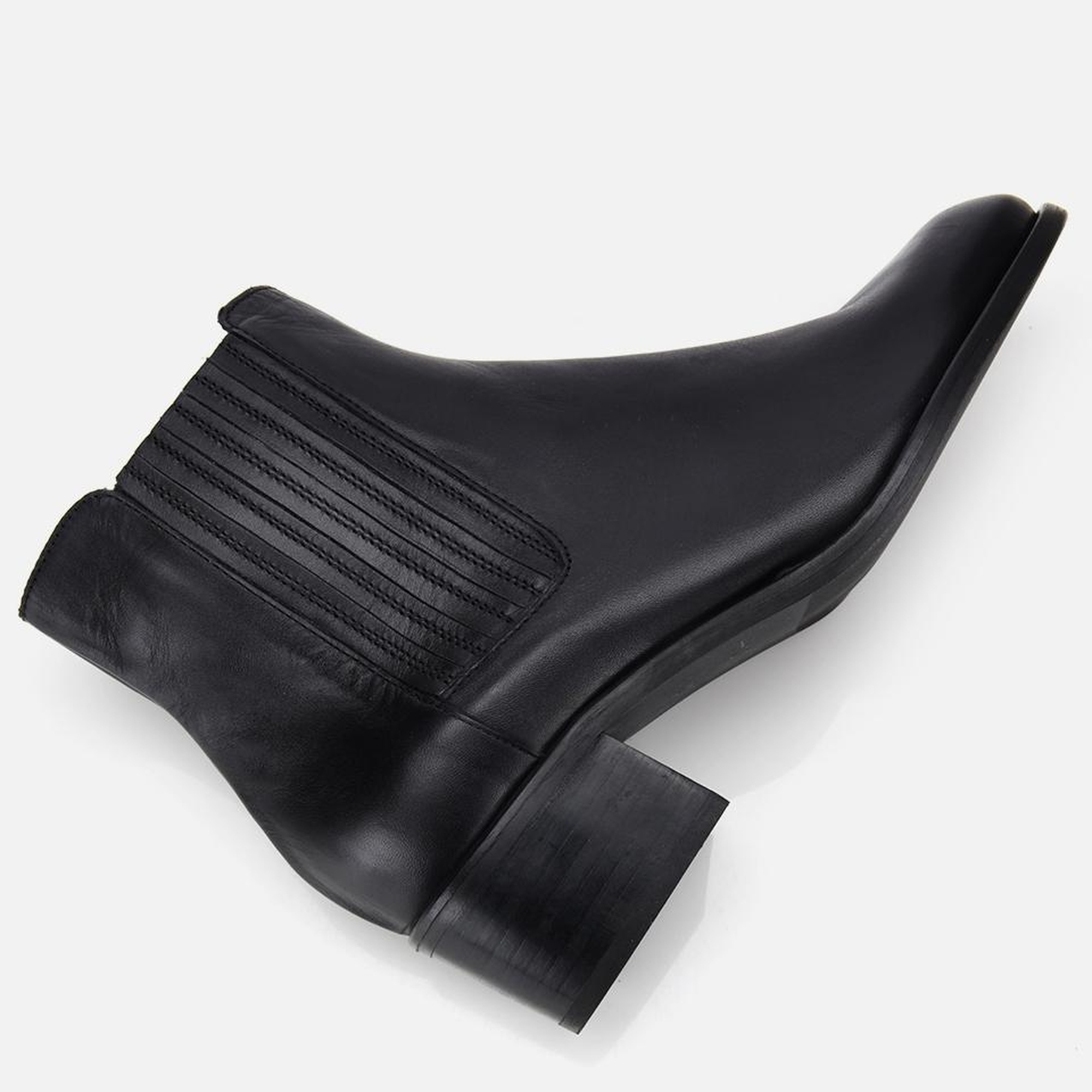 Kadın Deri Siiyah Lastik Detaylı Bilekte Düz Bot