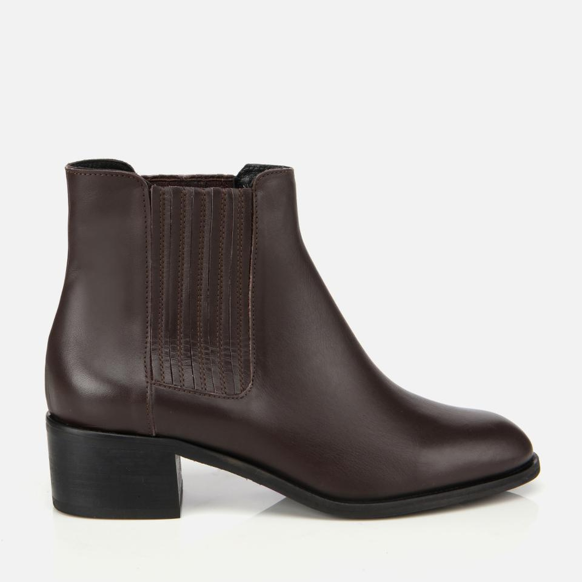 Kadın Deri Kahverengi Lastik Detaylı Bilekte Düz Bot