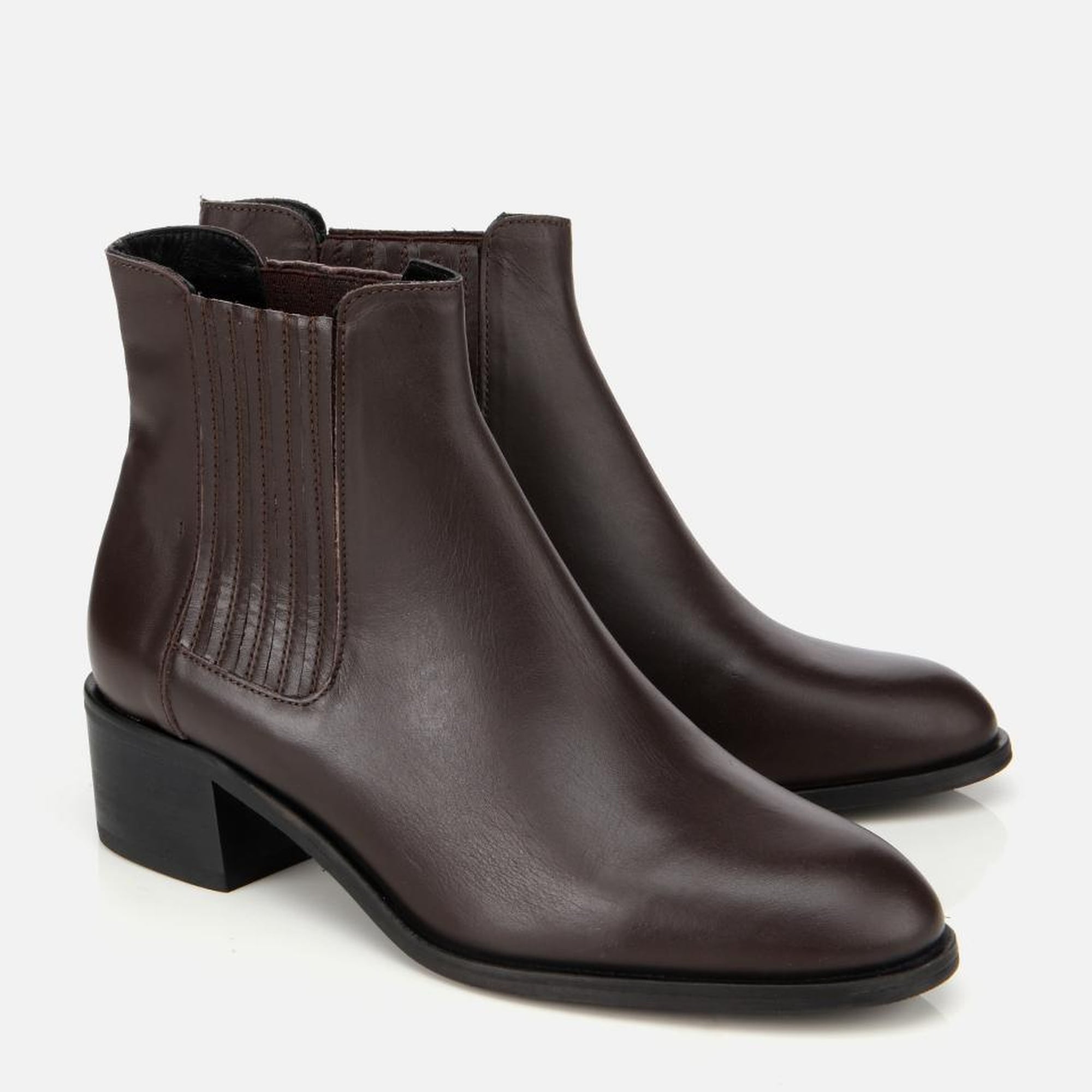 Kadın Deri Kahverengi Lastik Detaylı Bilekte Düz Bot