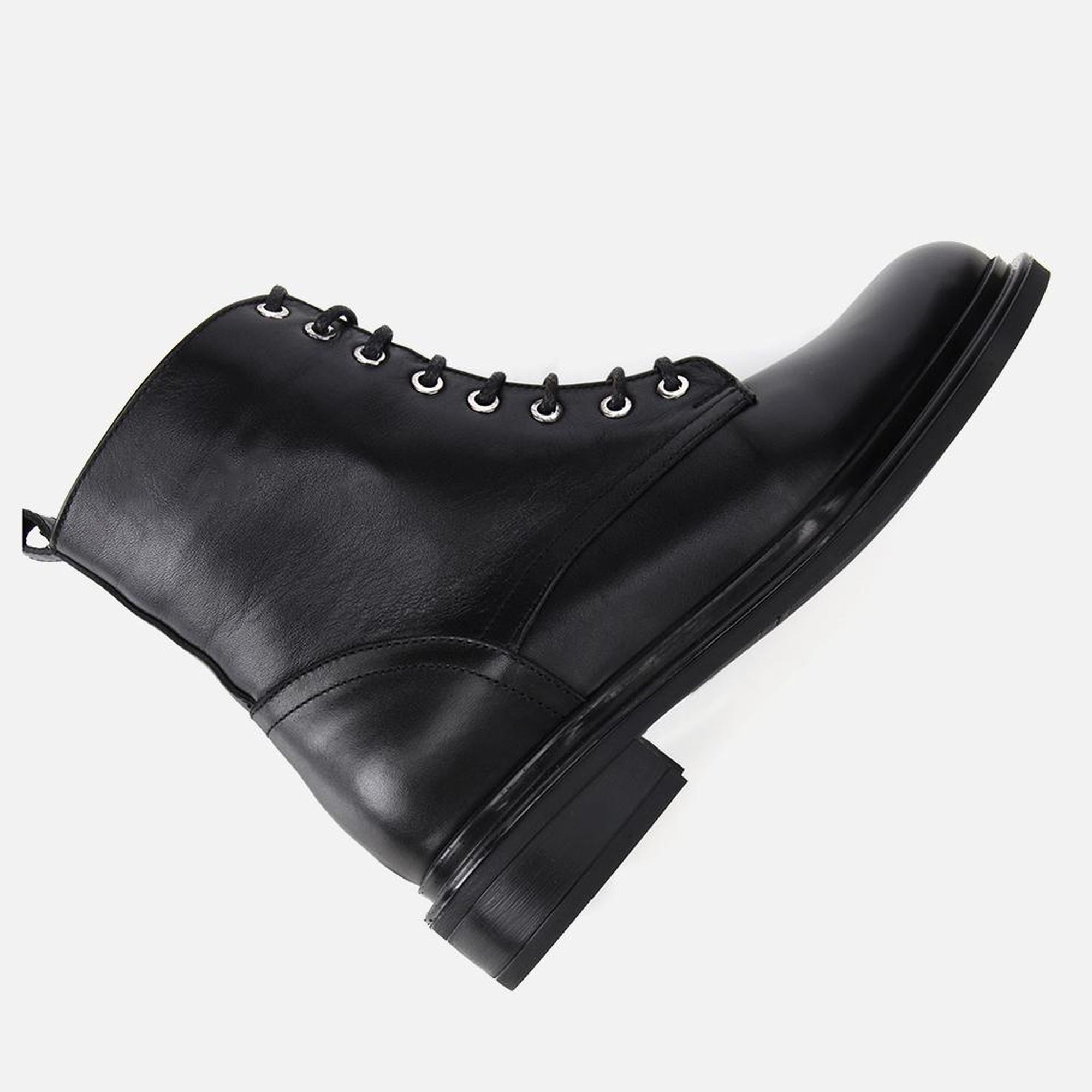 Kadın Deri Siyah Fermuarlı Postal Düz Bot