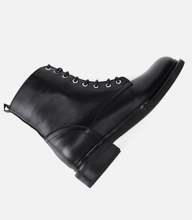  Kadın Deri Siyah Fermuarlı Postal Düz Bot