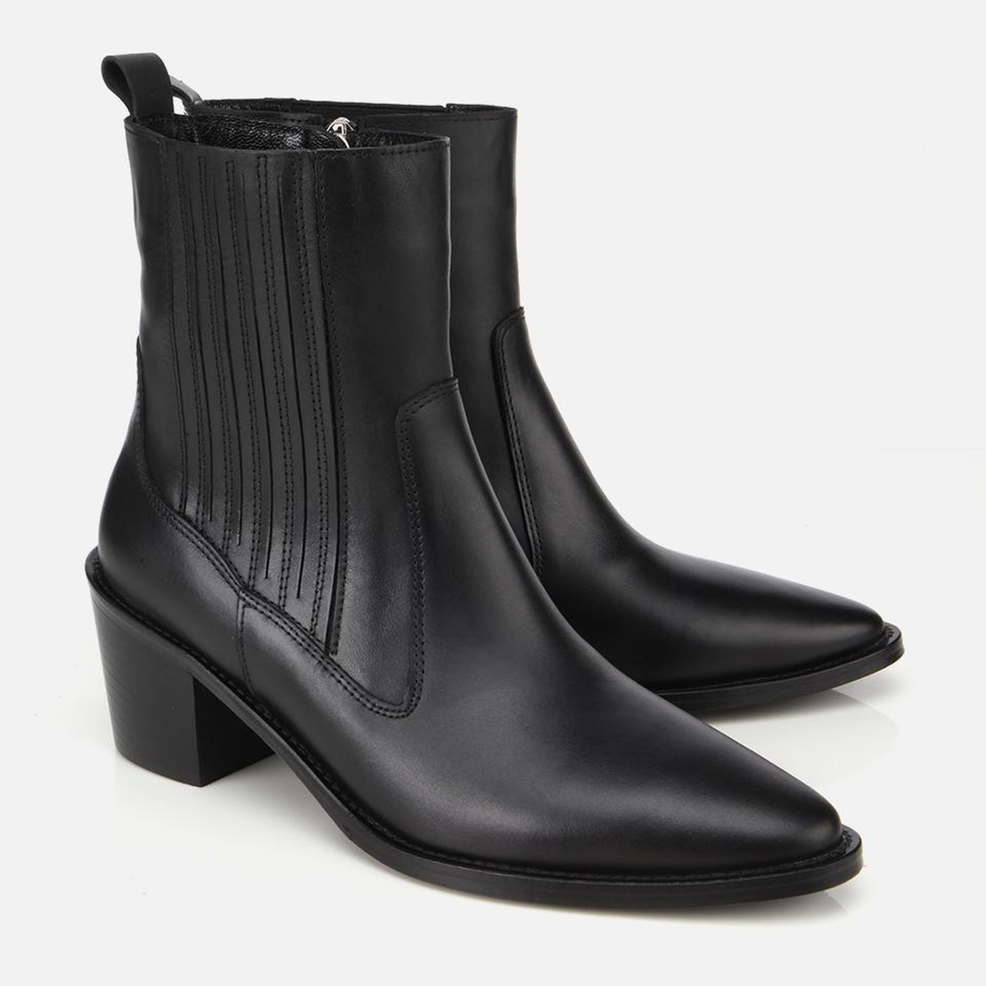 Kadın Deri Siyah Lastik Detaylı Fermuarlı Kovboy Düz Bot