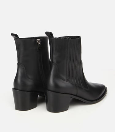  Kadın Deri Siyah Lastik Detaylı Fermuarlı Kovboy Düz Bot