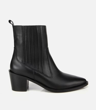  Kadın Deri Siyah Lastik Detaylı Fermuarlı Kovboy Düz Bot