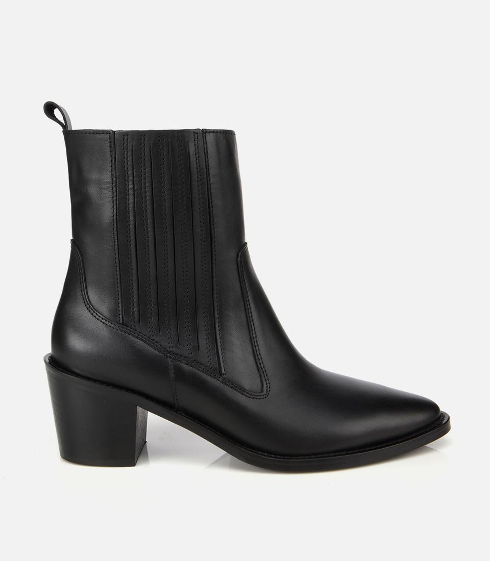  Kadın Deri Siyah Lastik Detaylı Fermuarlı Kovboy Düz Bot