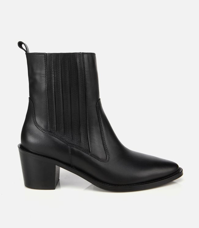  Kadın Deri Siyah Lastik Detaylı Fermuarlı Kovboy Düz Bot