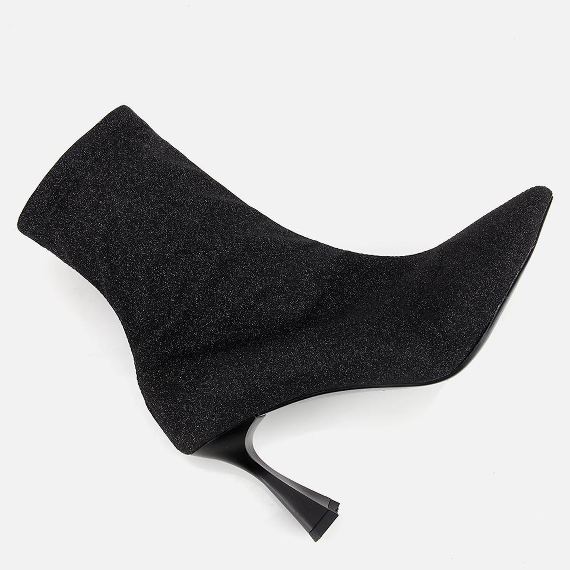 Kadın Siyah Simli Streç Fermuarlı Bilekte İnce Topuklu Bot