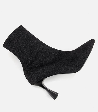  Kadın Siyah Simli Streç Fermuarlı Bilekte İnce Topuklu Bot