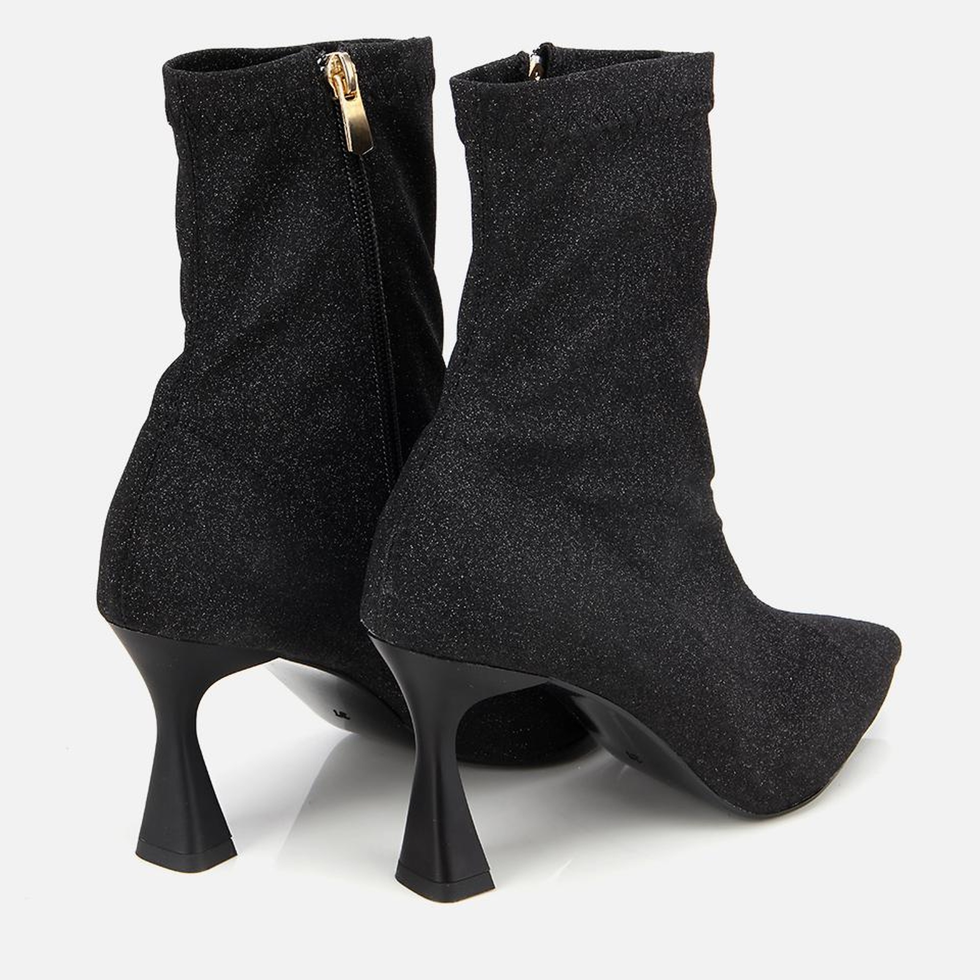 Kadın Siyah Simli Streç Fermuarlı Bilekte İnce Topuklu Bot