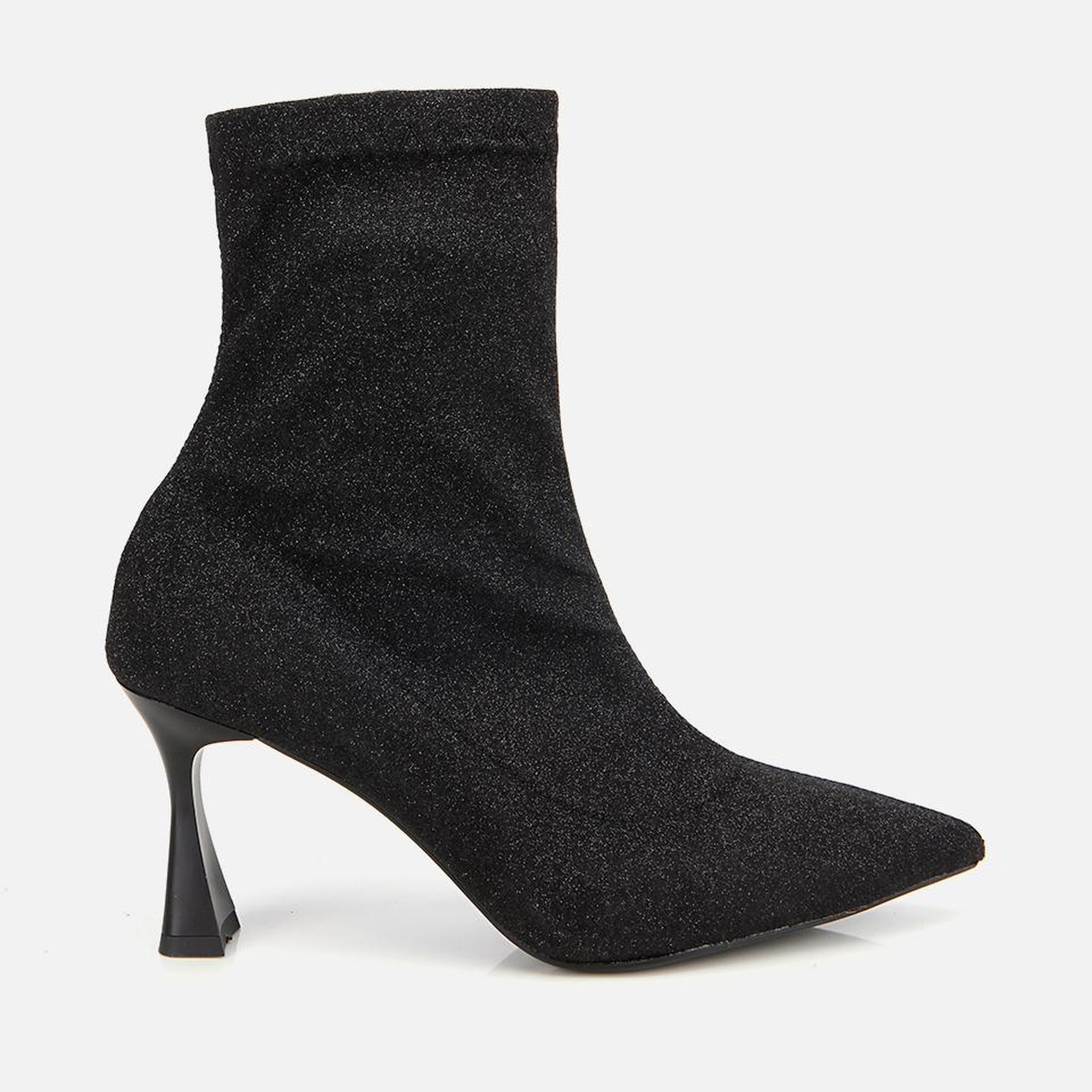 Kadın Siyah Simli Streç Fermuarlı Bilekte İnce Topuklu Bot