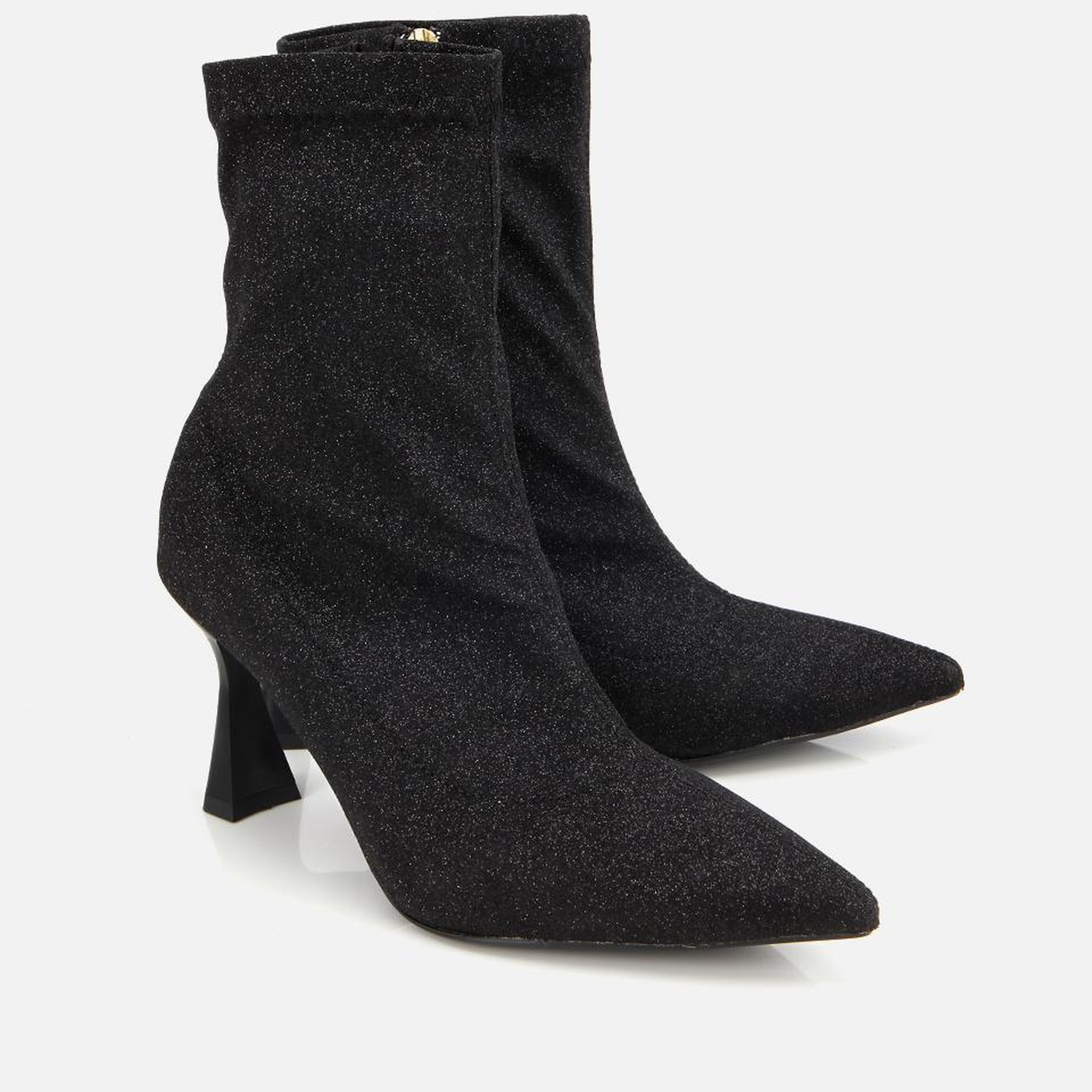 Kadın Siyah Simli Streç Fermuarlı Bilekte İnce Topuklu Bot