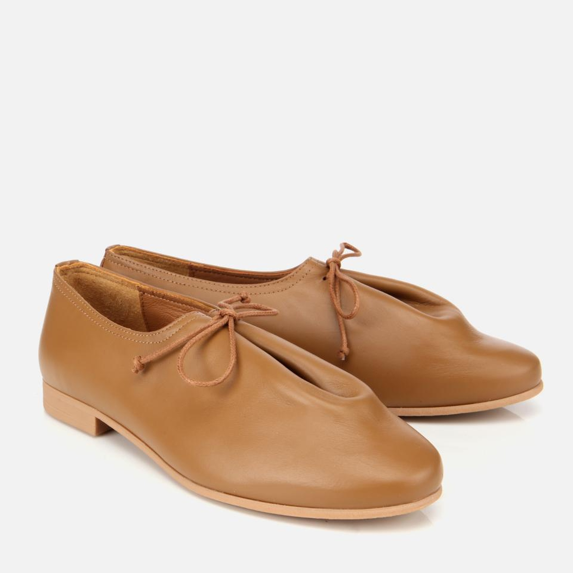 Kadın Deri Açık Kahverengi Yumuşak Bağcıklı Babet
