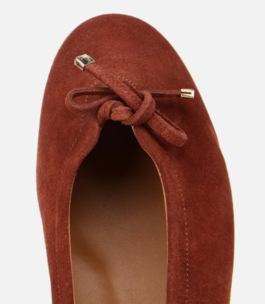  Kadın Süet Deri Kahverengi/Kiremit  Fiyonk Detaylı Babet