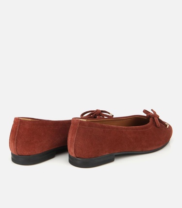  Kadın Süet Deri Kahverengi/Kiremit  Fiyonk Detaylı Babet