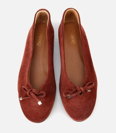  Kadın Süet Deri Kahverengi/Kiremit  Fiyonk Detaylı Babet