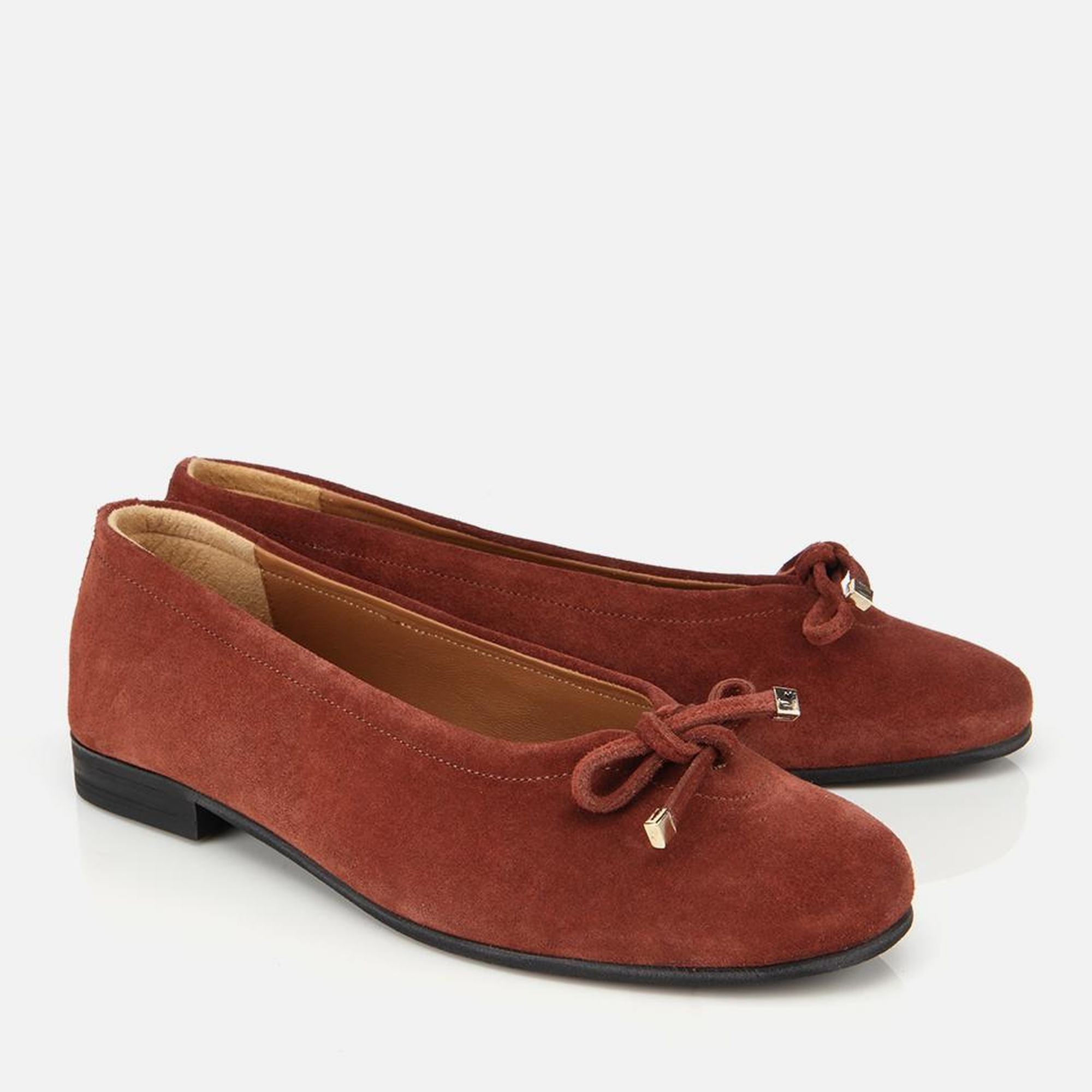 Kadın Süet Deri Kahverengi/Kiremit  Fiyonk Detaylı Babet