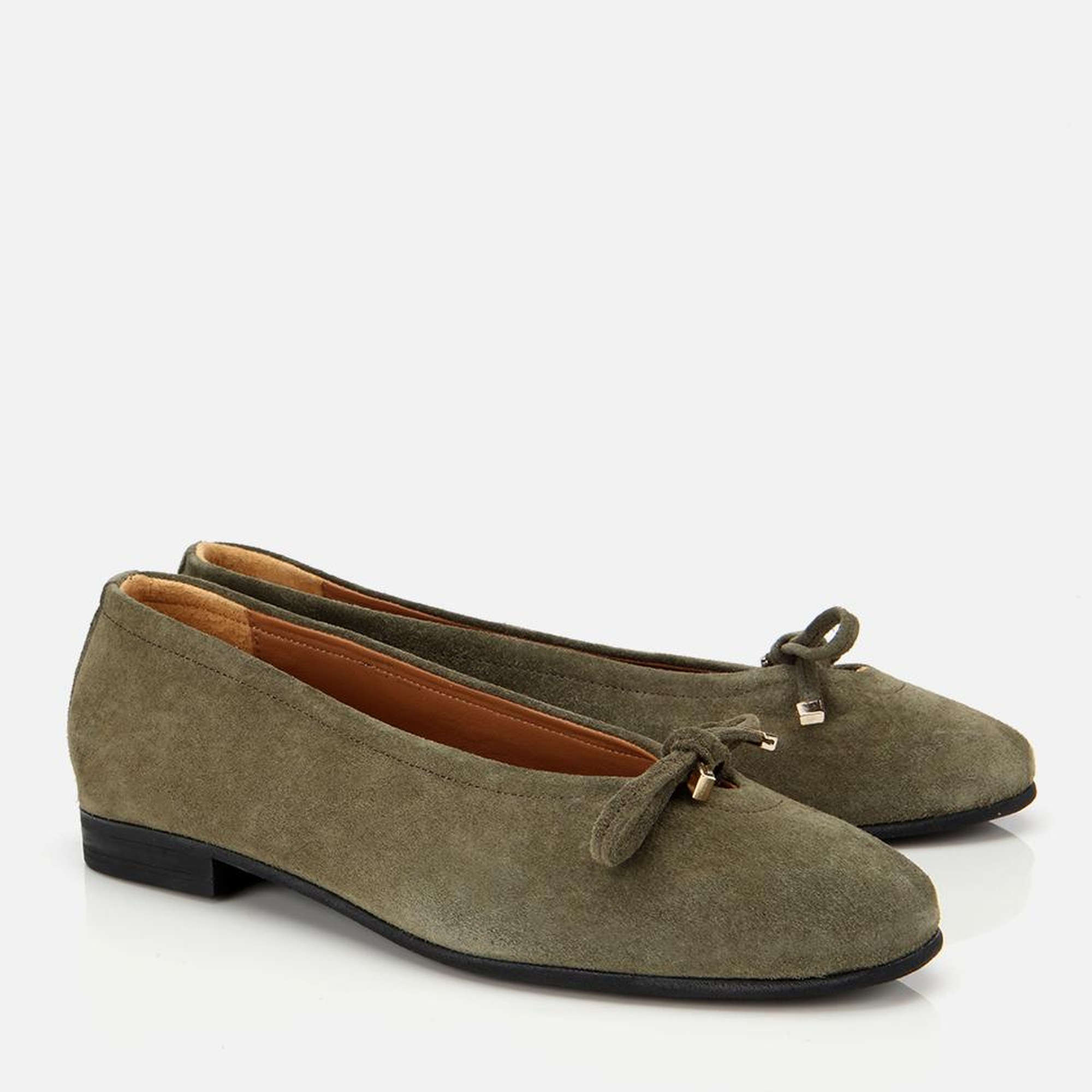 Kadın Süet Deri Haki Fiyonk Detaylı Babet