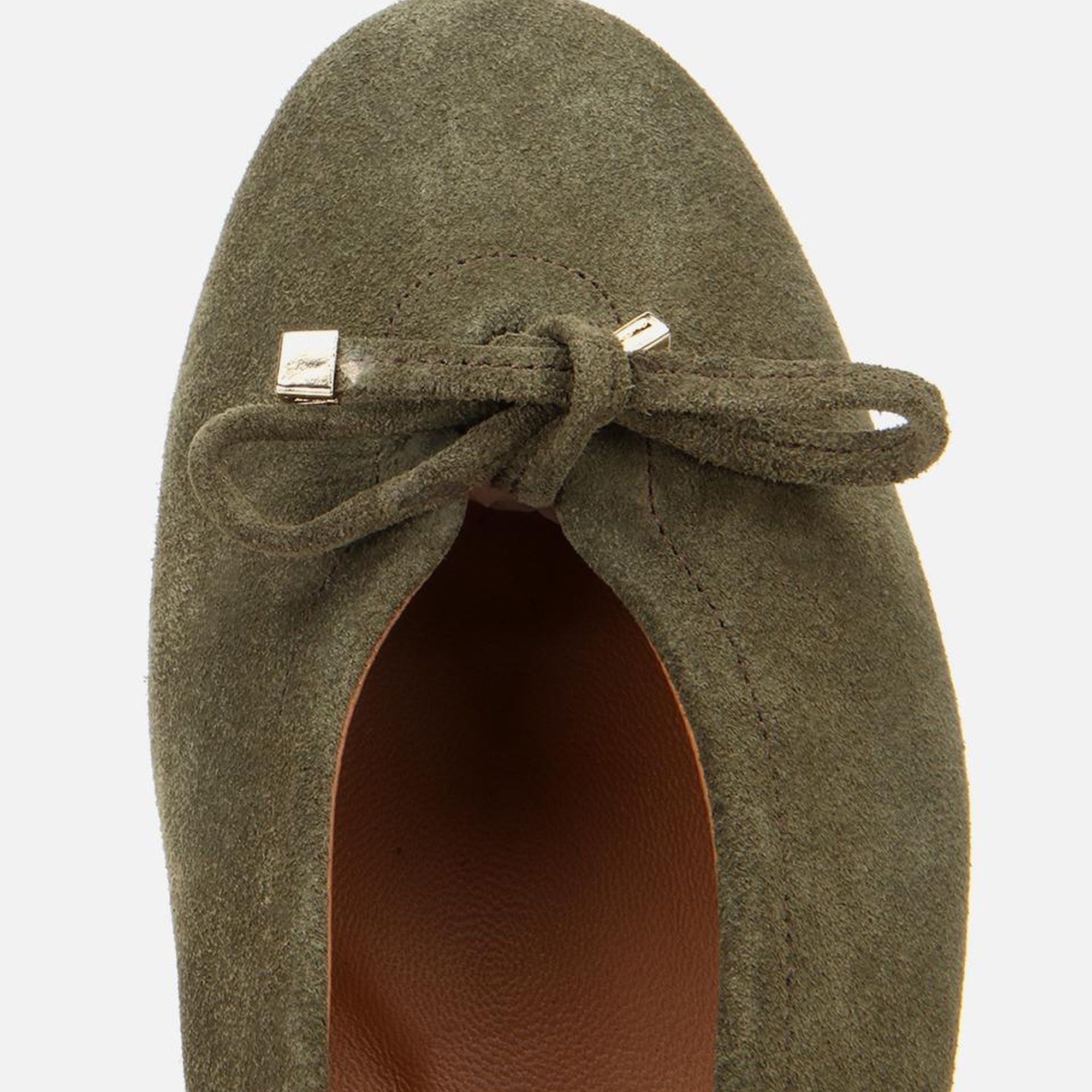 Kadın Süet Deri Haki Fiyonk Detaylı Babet