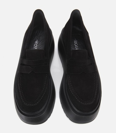  Kadın Süet Deri Siyah Dolgu Topuklu Günlük Loafer