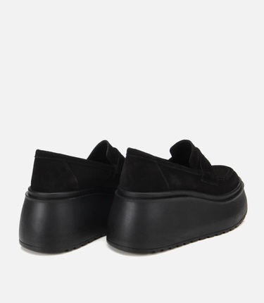  Kadın Süet Deri Siyah Dolgu Topuklu Günlük Loafer