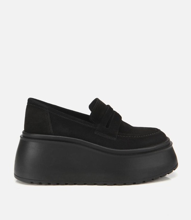  Kadın Süet Deri Siyah Dolgu Topuklu Günlük Loafer