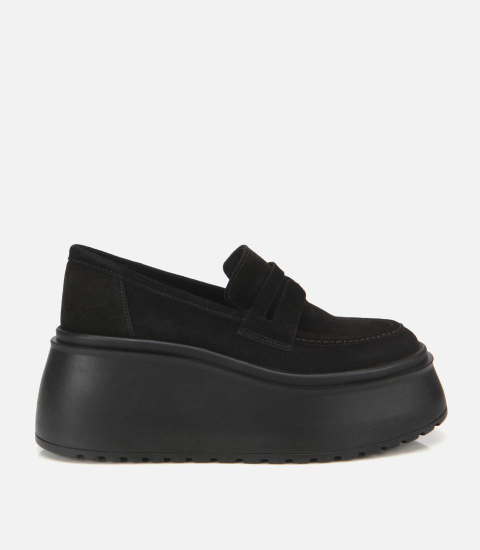  Kadın Süet Deri Siyah Dolgu Topuklu Günlük Loafer