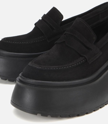  Kadın Süet Deri Siyah Dolgu Topuklu Günlük Loafer