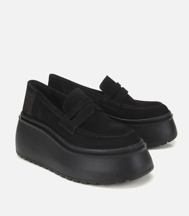  Kadın Süet Deri Siyah Dolgu Topuklu Günlük Loafer