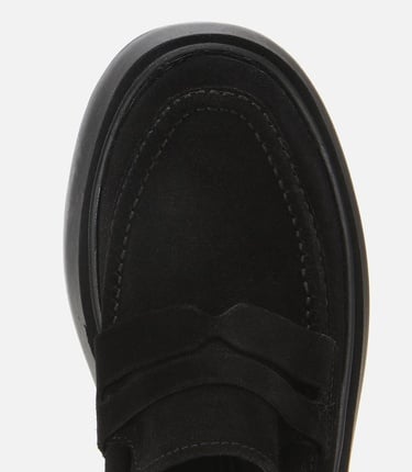  Kadın Süet Deri Siyah Dolgu Topuklu Günlük Loafer