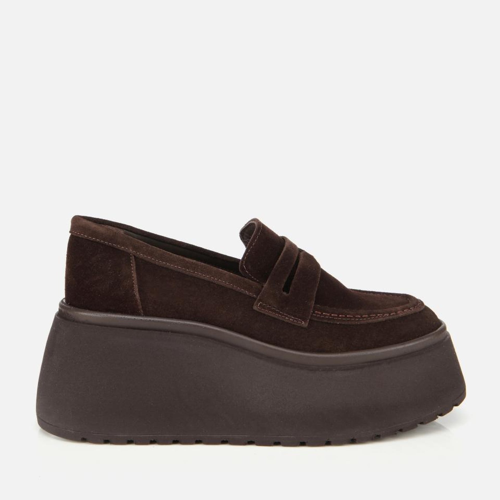 Kadın Süet Deri Kahverengi Dolgu Topuklu Günlük Loafer