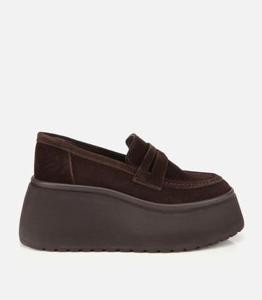  Kadın Süet Deri Kahverengi Dolgu Topuklu Günlük Loafer