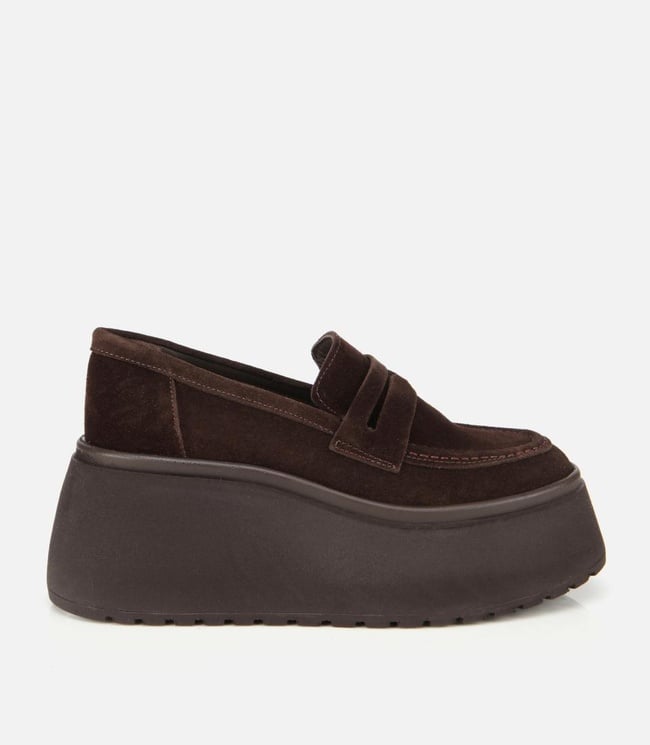  Kadın Süet Deri Kahverengi Dolgu Topuklu Günlük Loafer