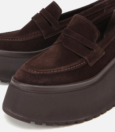  Kadın Süet Deri Kahverengi Dolgu Topuklu Günlük Loafer