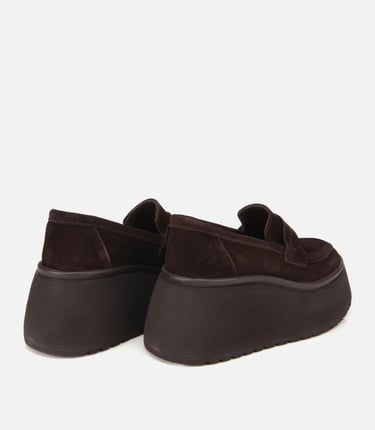  Kadın Süet Deri Kahverengi Dolgu Topuklu Günlük Loafer