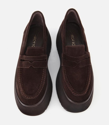  Kadın Süet Deri Kahverengi Dolgu Topuklu Günlük Loafer