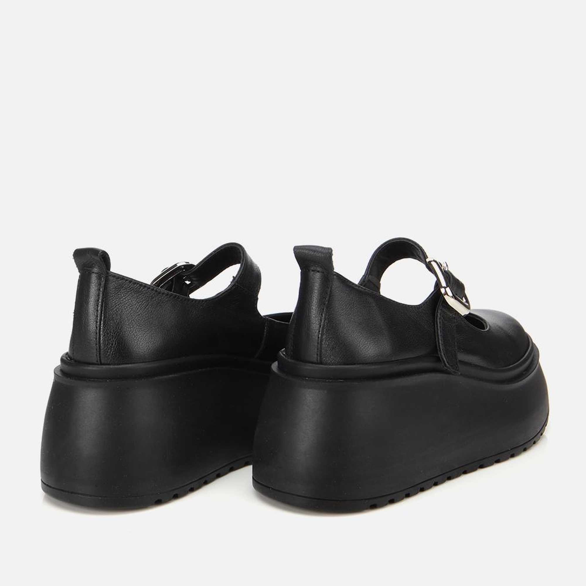 Kadın Deri Siyah Dolgu Topuklu Tokalı Babet